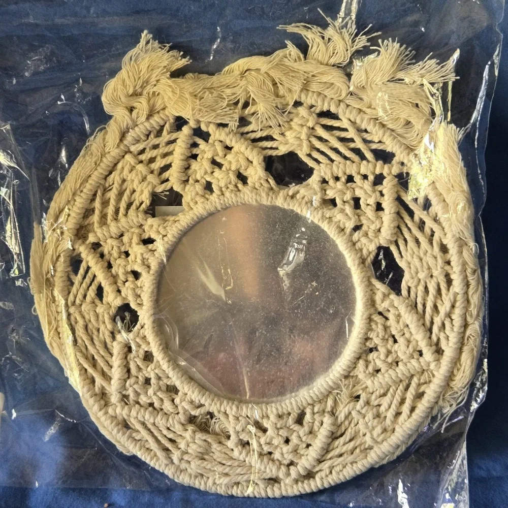 Design Clique Macrame Magnetic Mirror Round with Fringe Boho Decorative Art